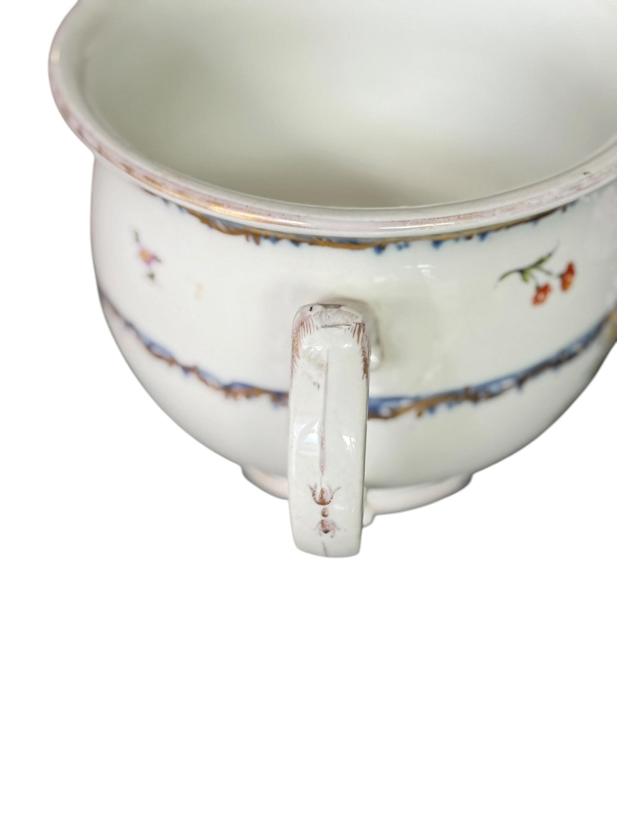 18th Century rare Vienna Porcelain Chamber Pot Alt Wien Hand Painted and Gilt pot, decorated with figures and flowers.