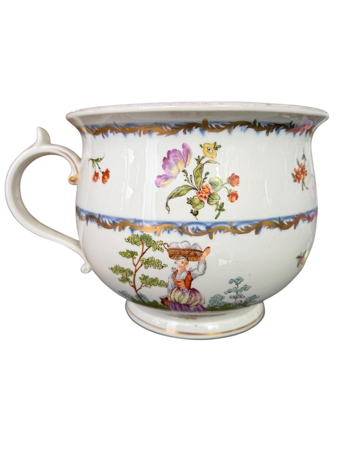 18th Century rare Vienna Porcelain Chamber Pot Alt Wien Hand Painted and Gilt pot, decorated with figures and flowers.