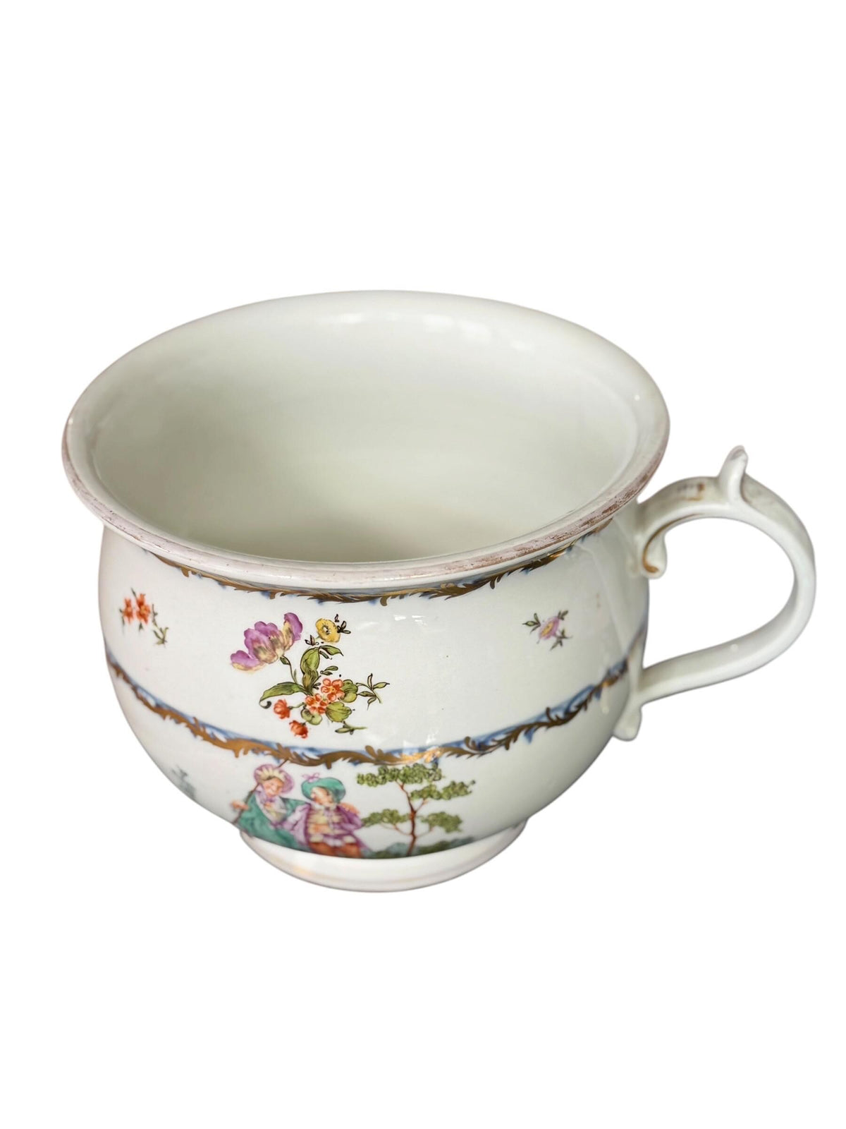 18th Century rare Vienna Porcelain Chamber Pot Alt Wien Hand Painted and Gilt pot, decorated with figures and flowers.