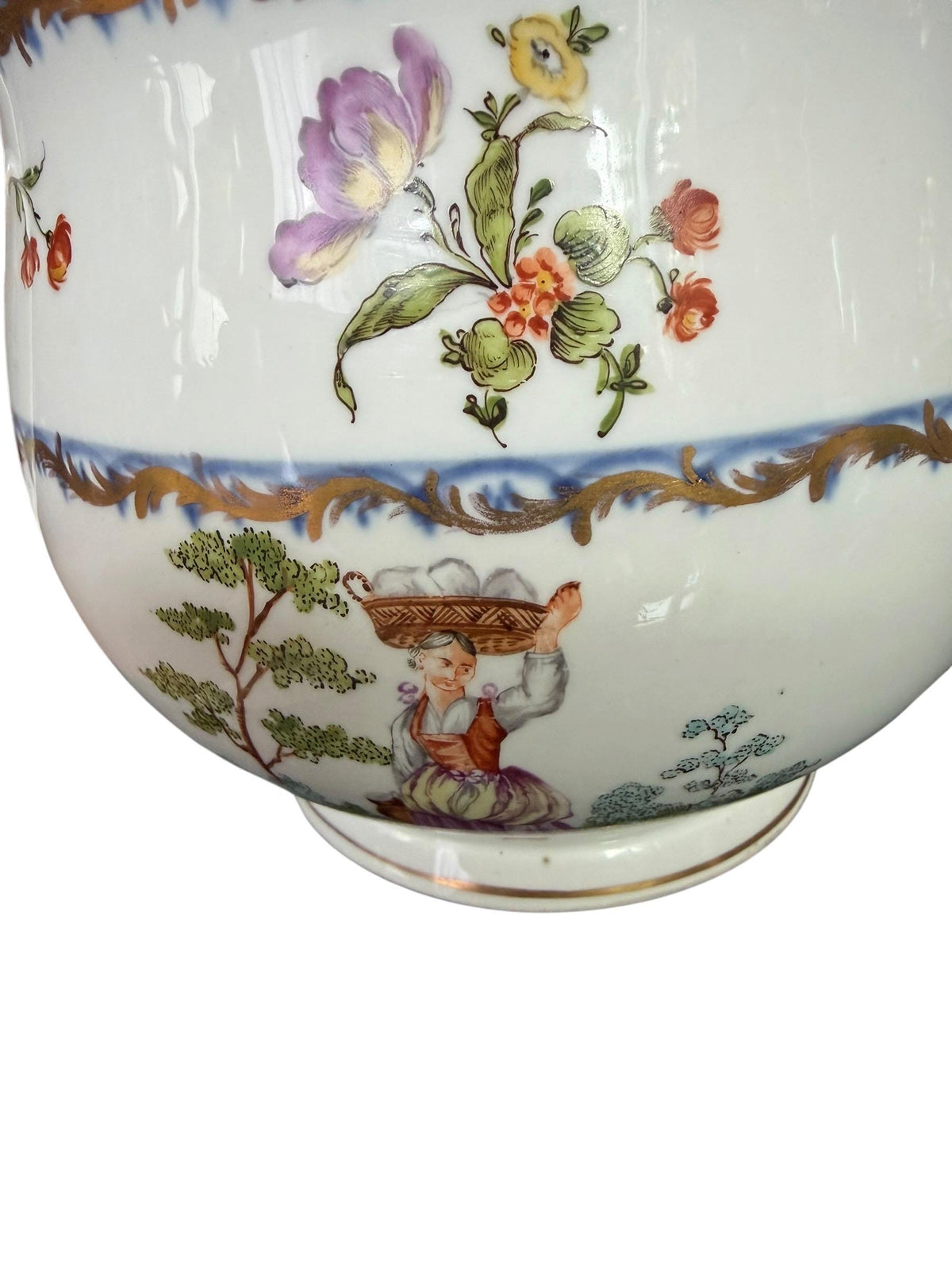 18th Century rare Vienna Porcelain Chamber Pot Alt Wien Hand Painted and Gilt pot, decorated with figures and flowers.