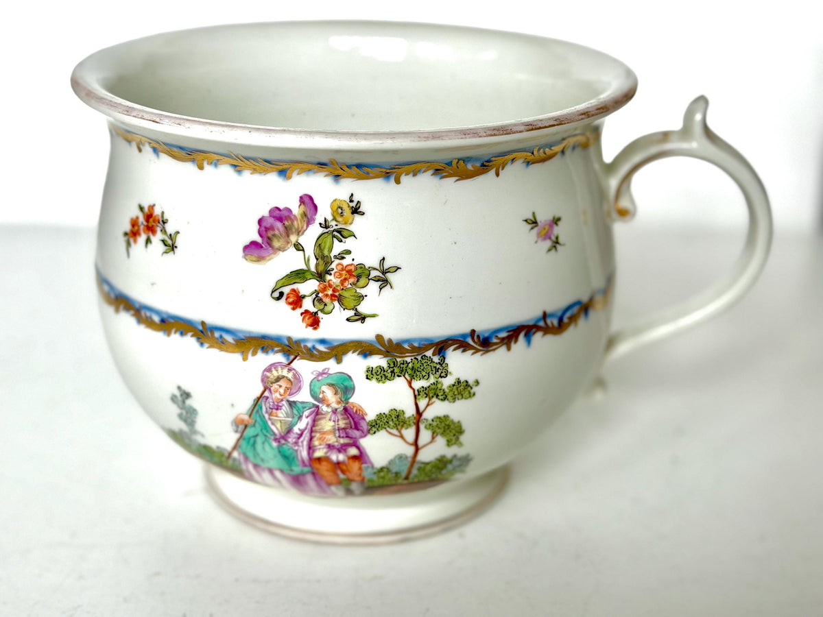 18th Century rare Vienna Porcelain Chamber Pot Alt Wien Hand Painted and Gilt pot, decorated with figures and flowers.