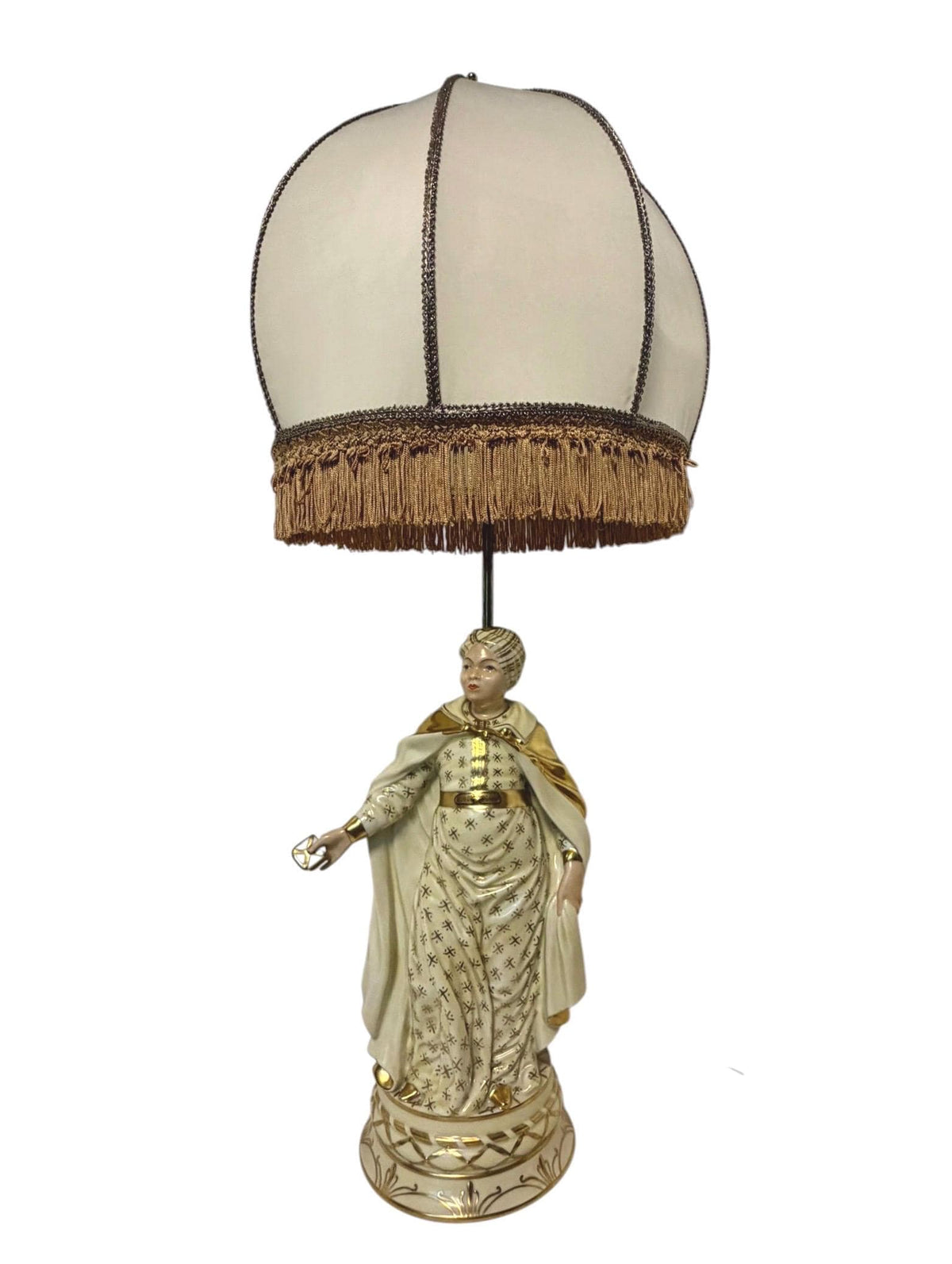 XL Herend Hungary Oriental Lady Porcelain Table Lamp 5767/C-1 with Original Silk Shade , large exclusive tablelamp