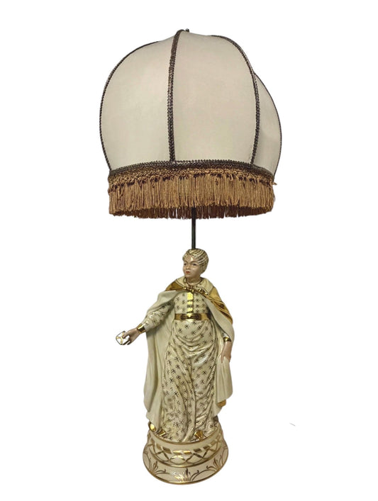 XL Herend Hungary Oriental Lady Porcelain Table Lamp 5767/C-1 with Original Silk Shade , large exclusive tablelamp