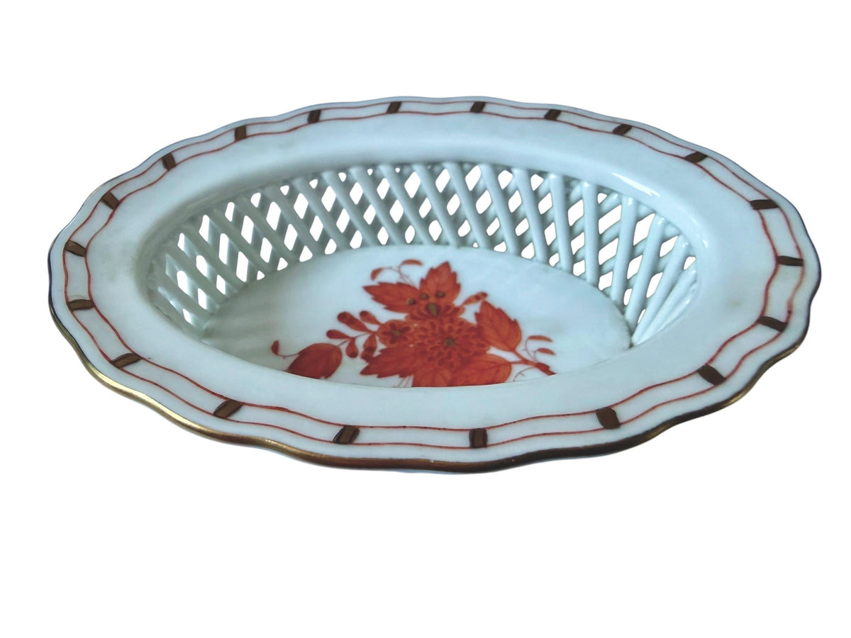 Herend Hungary Openwork Baskets, Apponyi Red Floral Design tableware