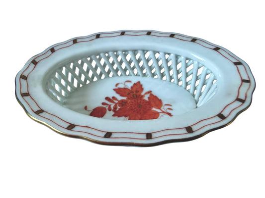 Herend Hungary Openwork Baskets, Apponyi Red Floral Design tableware