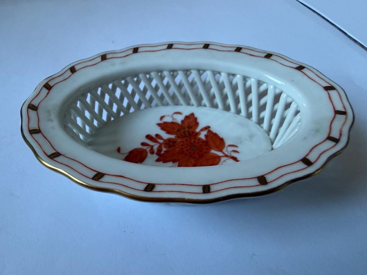 Herend Hungary Openwork Baskets, Apponyi Red Floral Design tableware