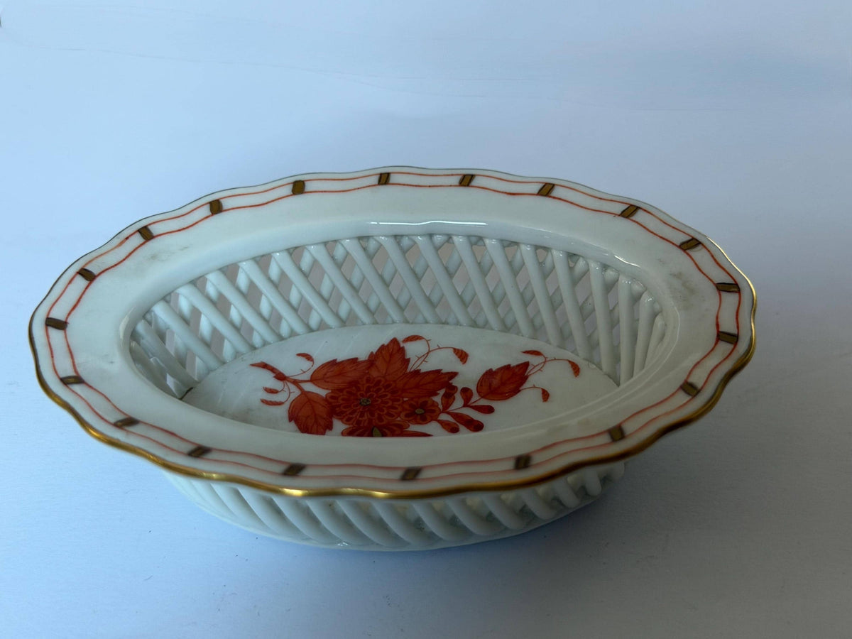 Herend Hungary Openwork Baskets, Apponyi Red Floral Design tableware