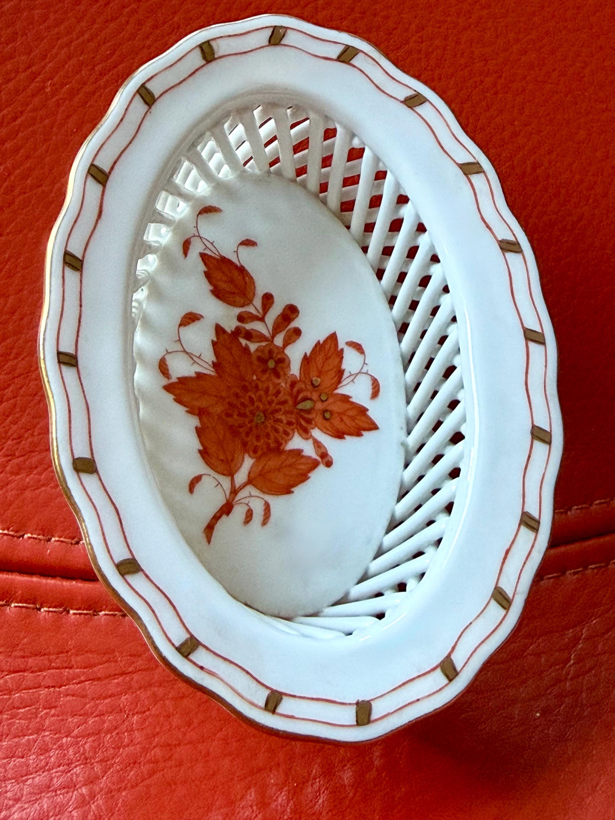 Herend Hungary Openwork Baskets, Apponyi Red Floral Design tableware