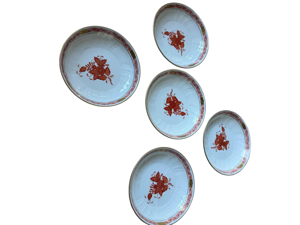 Set of 5 Herend Hungary dessert dishes Apponyi Red Floral Design
