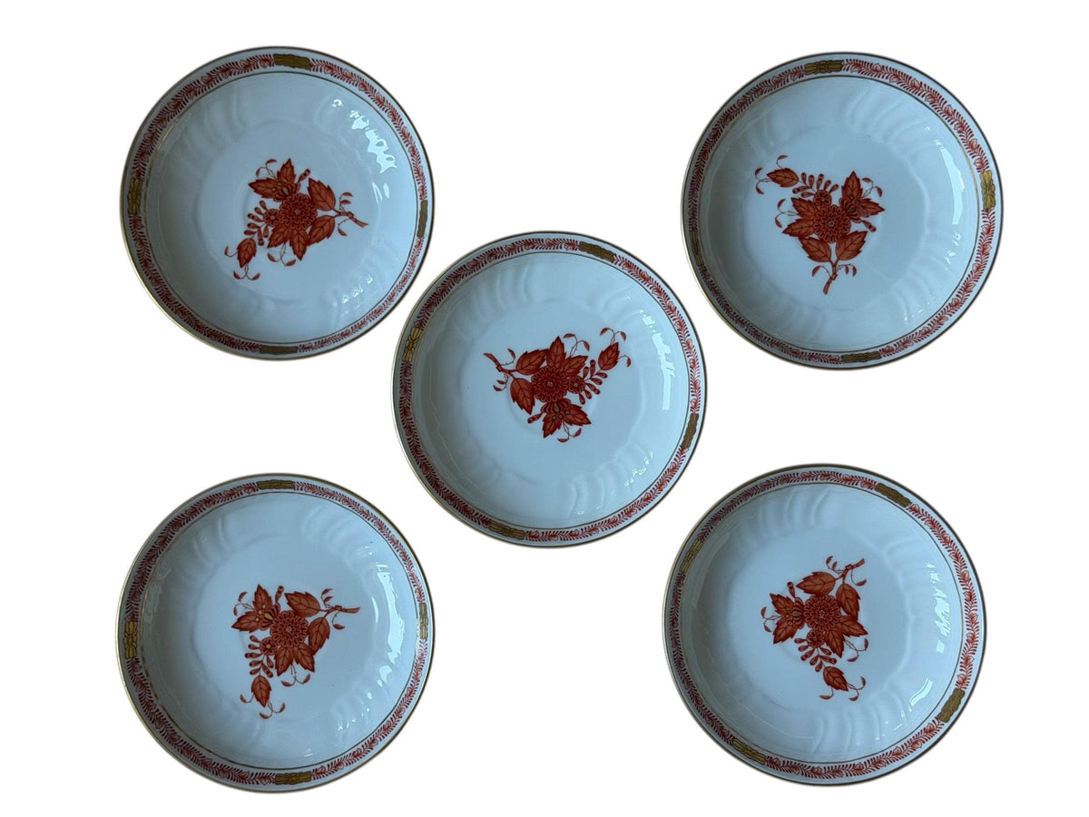 Set of 5 Herend Hungary dessert dishes Apponyi Red Floral Design