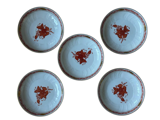 Set of 5 Herend Hungary dessert dishes Apponyi Red Floral Design