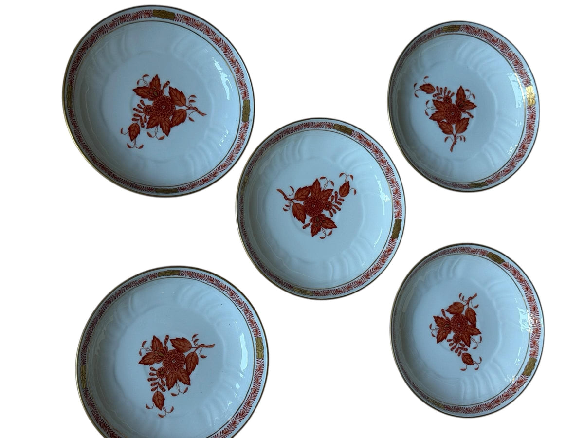 Set of 5 Herend Hungary dessert dishes Apponyi Red Floral Design