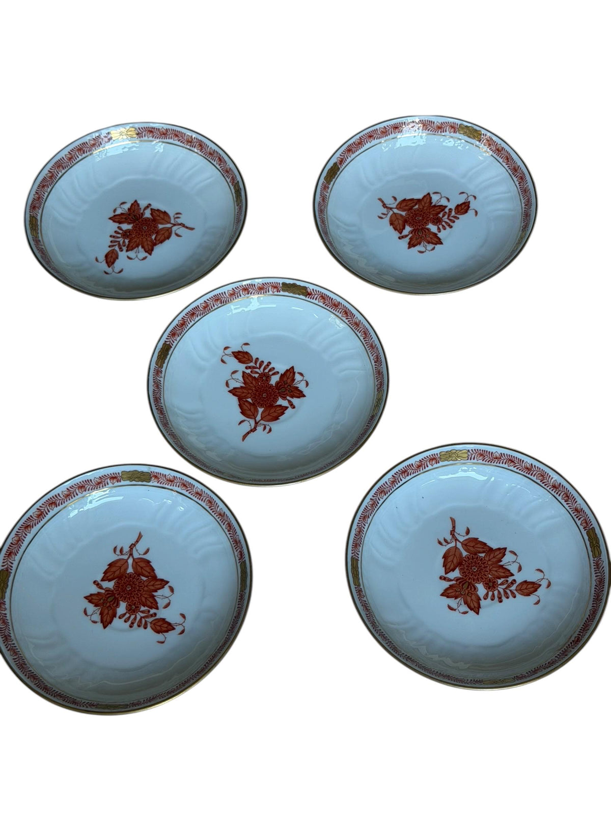 Set of 5 Herend Hungary dessert dishes Apponyi Red Floral Design