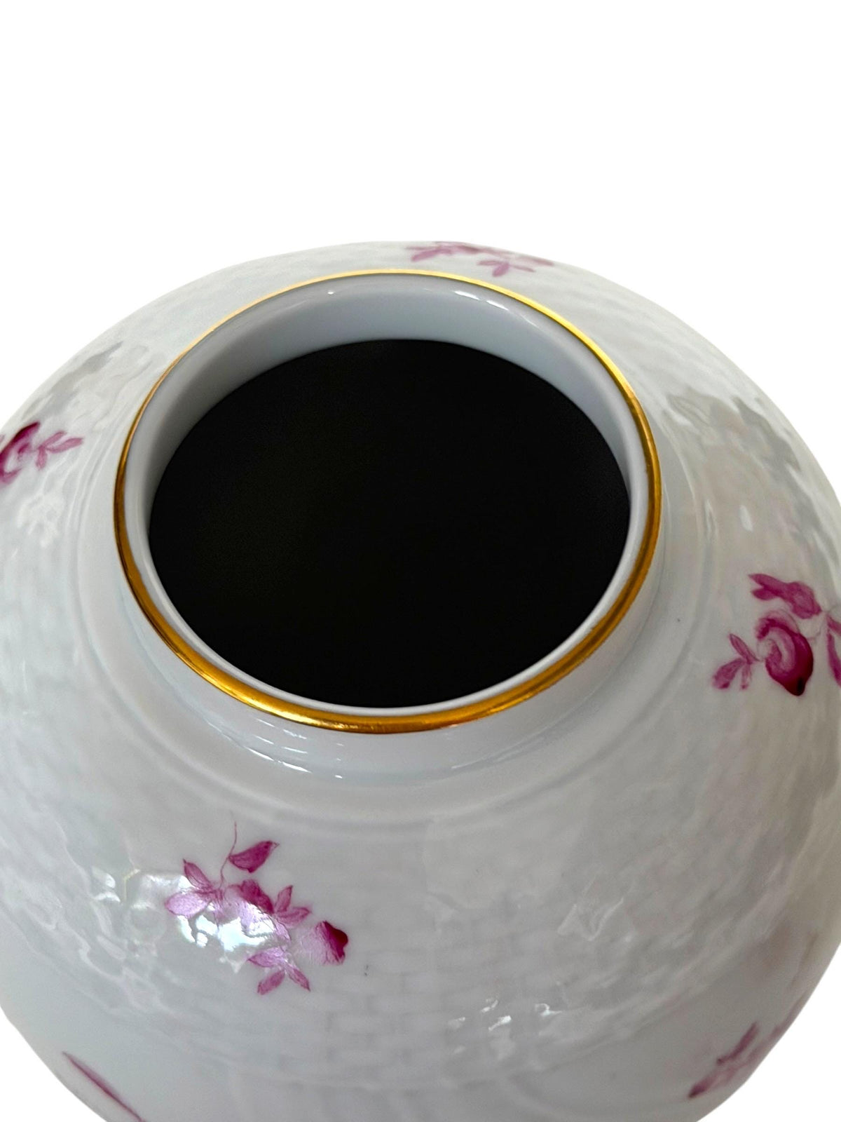Herend Hungary Porcelain Ginger Jar, Pink Floral Decor, Rose Finial, Lidded Vase, 22 cm
