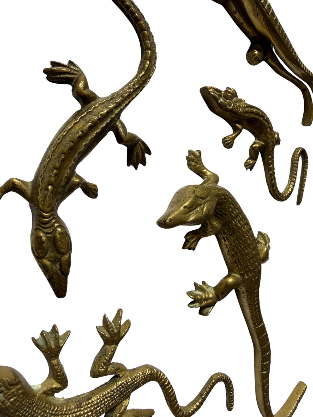 Vintage Gecko Lizard Salamander Figures – Set of 5 bronze / brass / copper display figurines - largest 21 cm - collector collectable items