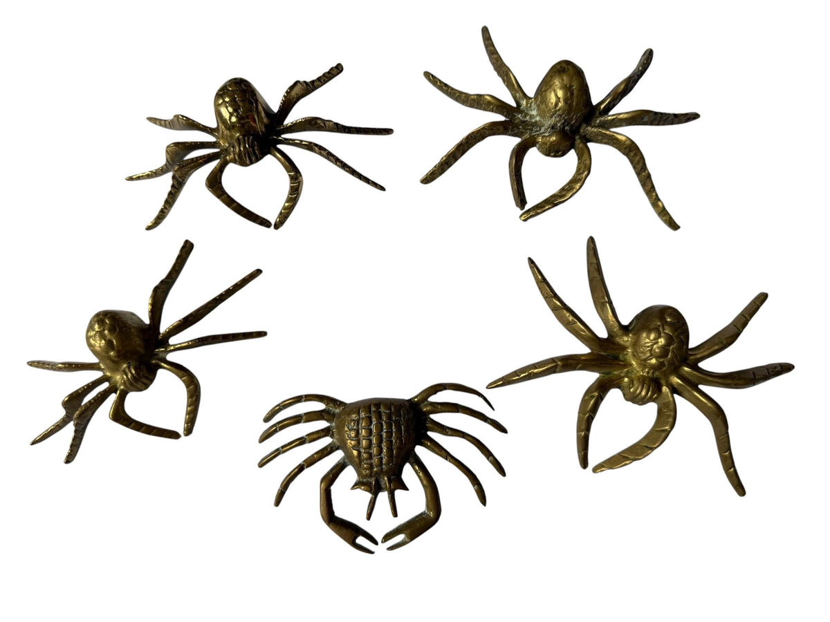 Vintage spider and crab – Set of 5 bronze / brass / copper display figurines - largest 11 cm geleedpotigen collectable items