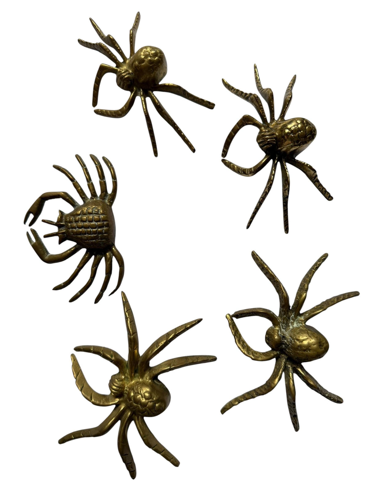 Vintage spider and crab – Set of 5 bronze / brass / copper display figurines - largest 11 cm geleedpotigen collectable items