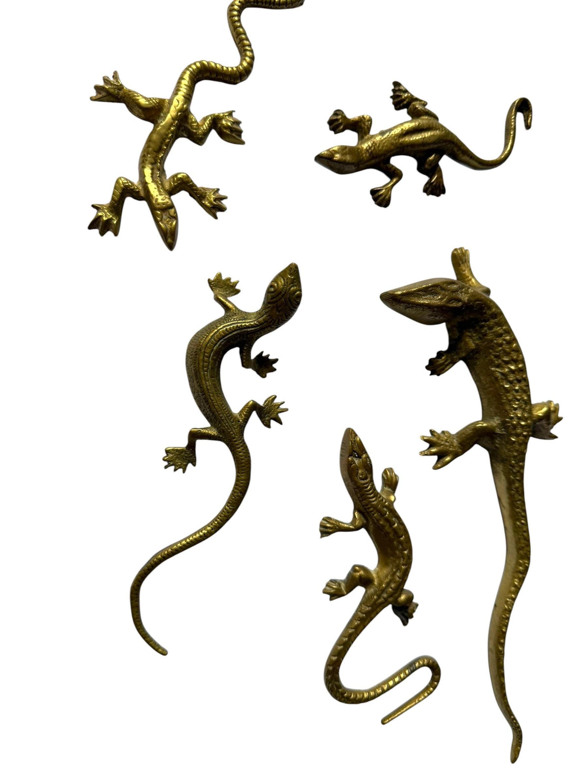 Vintage Gecko Lizard Salamander Figures – Set of 5 bronze / brass / copper display figurines - largest 21 cm - collector collectable items