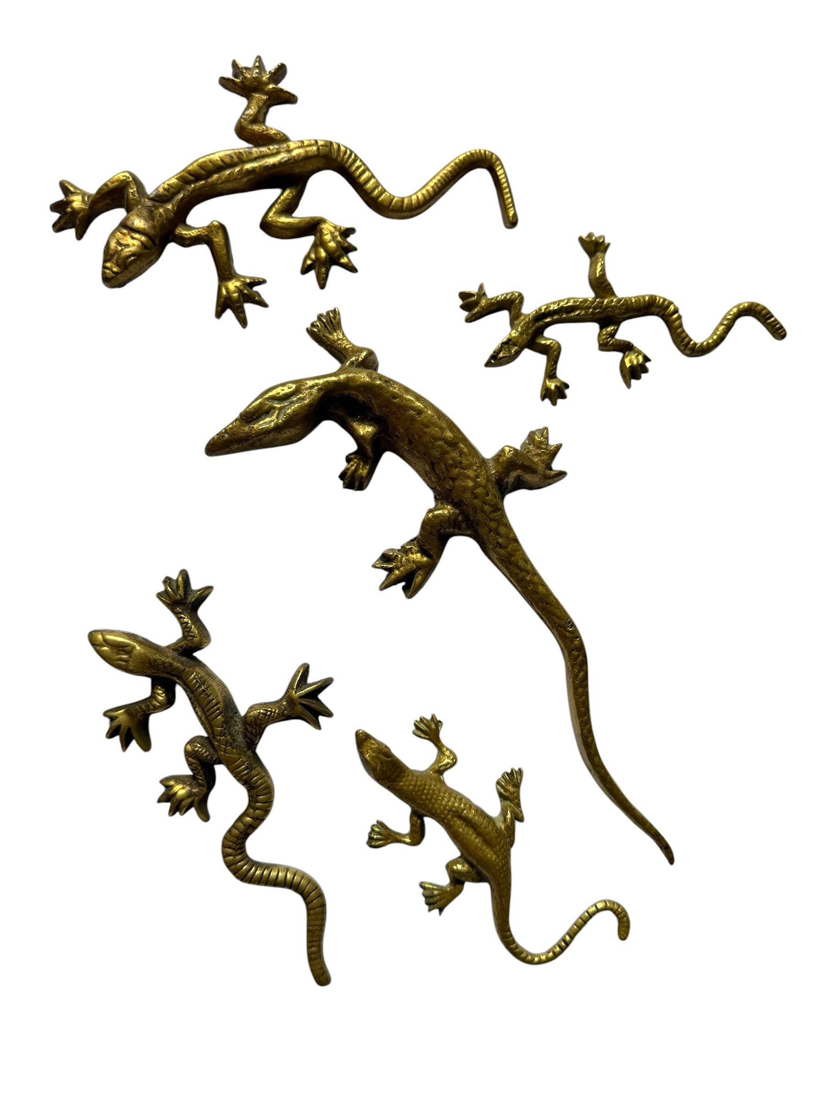 Vintage Gecko Lizard Salamander Figures – Set of 5 bronze / brass / copper display figurines - largest 21 cm - collector collectable items