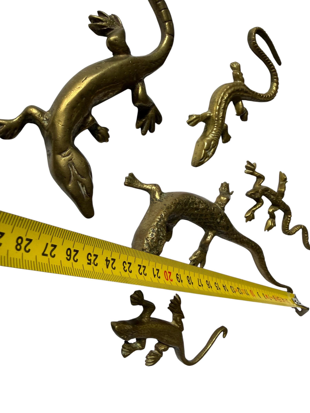 Vintage Gecko Lizard Salamander Figures – Set of 5 bronze / brass / copper display figurines - largest 21 cm - collector collectable items