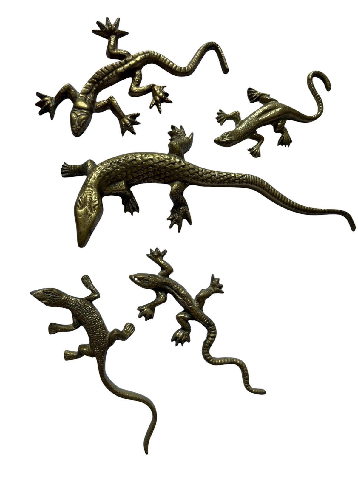 Vintage Gecko Lizard Salamander Figures – Set of 5 bronze / brass / copper display figurines - largest 21 cm - collector collectable items