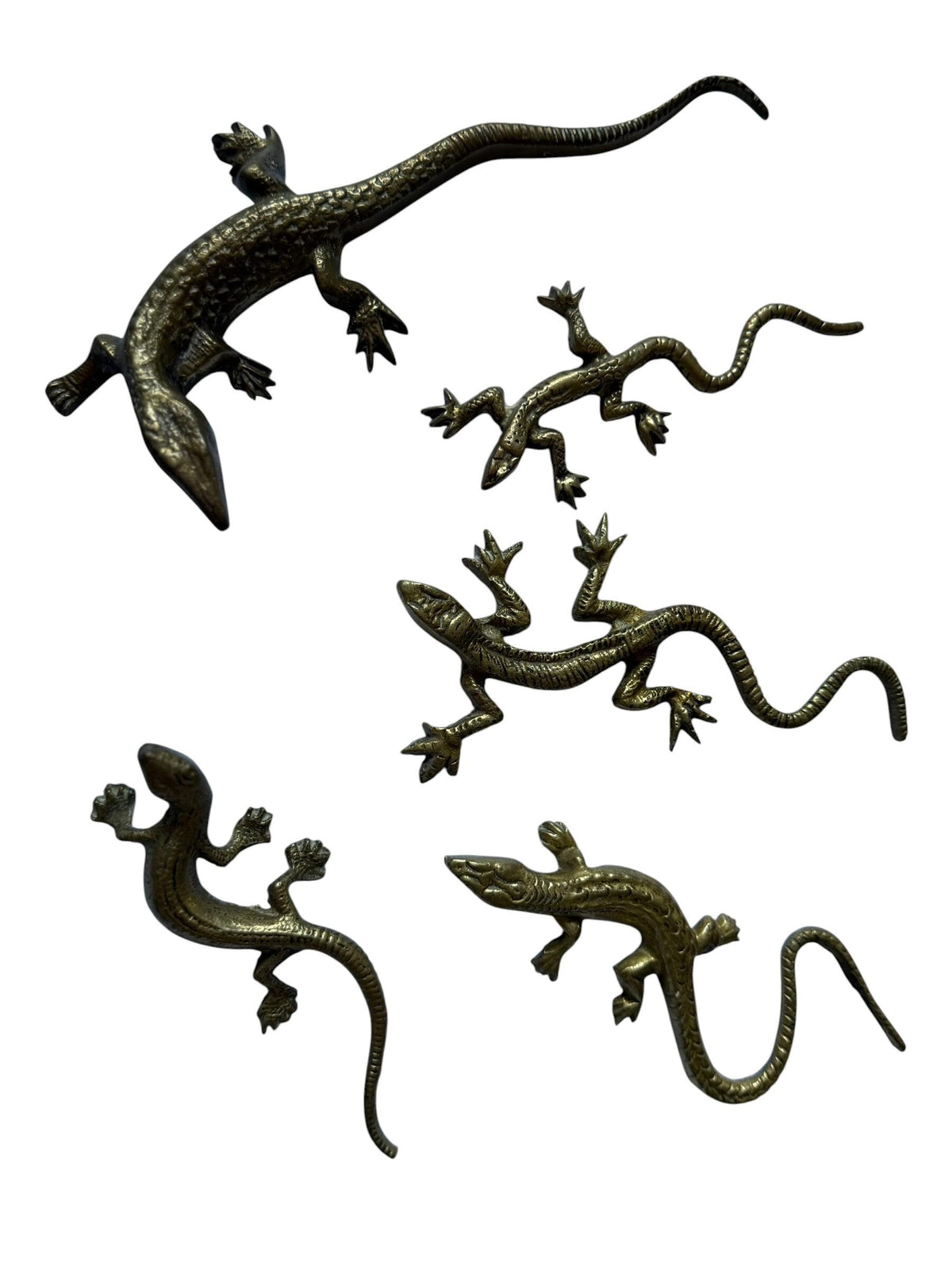 Vintage Gecko Lizard Salamander Figures – Set of 5 bronze / brass / copper display figurines - largest 21 cm - collector collectable items