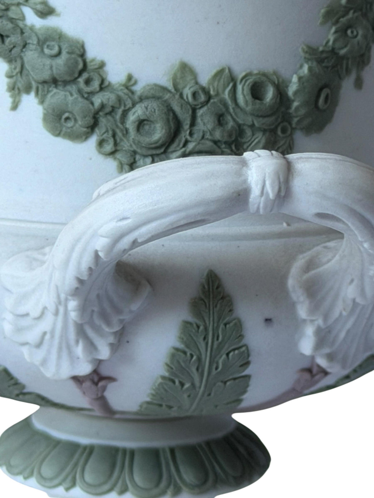 Wedgwood Tri-Color Jasperware lidded vase, Covered chestnut Vase, Sage Green Lilac White,  19th Century, rare exclusive mantel piece ca 1870