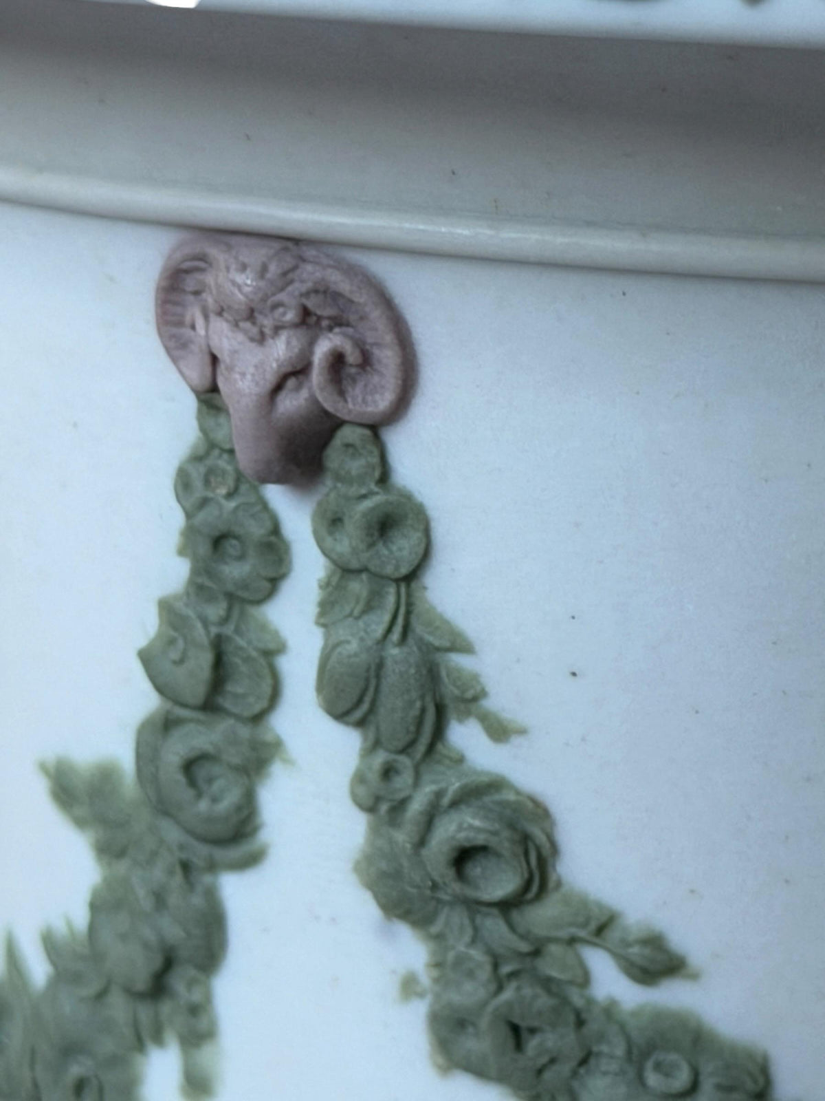 Wedgwood Tri-Color Jasperware lidded vase, Covered chestnut Vase, Sage Green Lilac White,  19th Century, rare exclusive mantel piece ca 1870