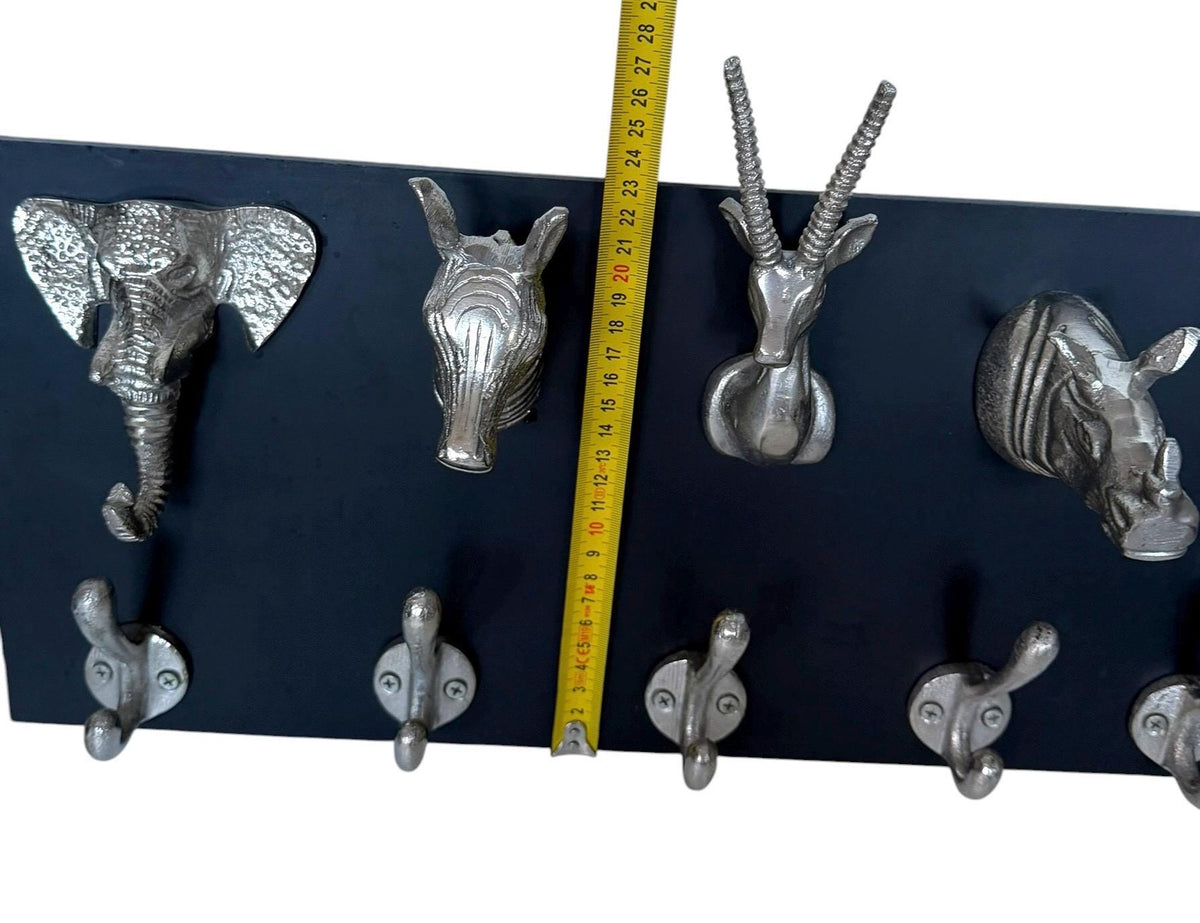 Safari Animal Wall Coat Rack, Elephant Zebra Giraffe Rhino Antelope, Black Silver, vintage kapstok