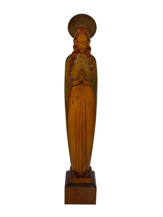 German Carved Wooden Madonna Virgin Mary Sculpture 1920s 1930s Religious Statue