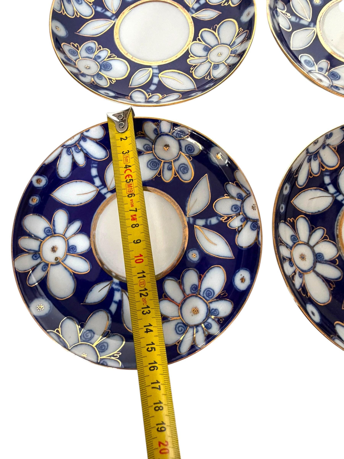 A set of 4 Vintage Lomonosov Large Cup and Saucer Cobalt Blue White Flowers 22K Gold porcelain, chocolate, tea cup xl tableware