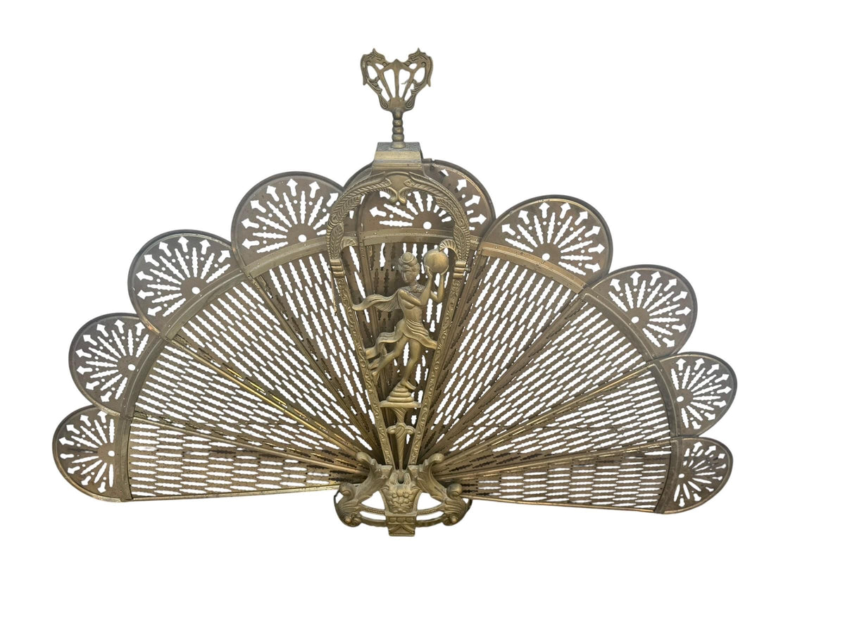 Antique Victorian Brass Peacock Fan Fireplace Screen, 19th Century, perfect pauwen fan scherm