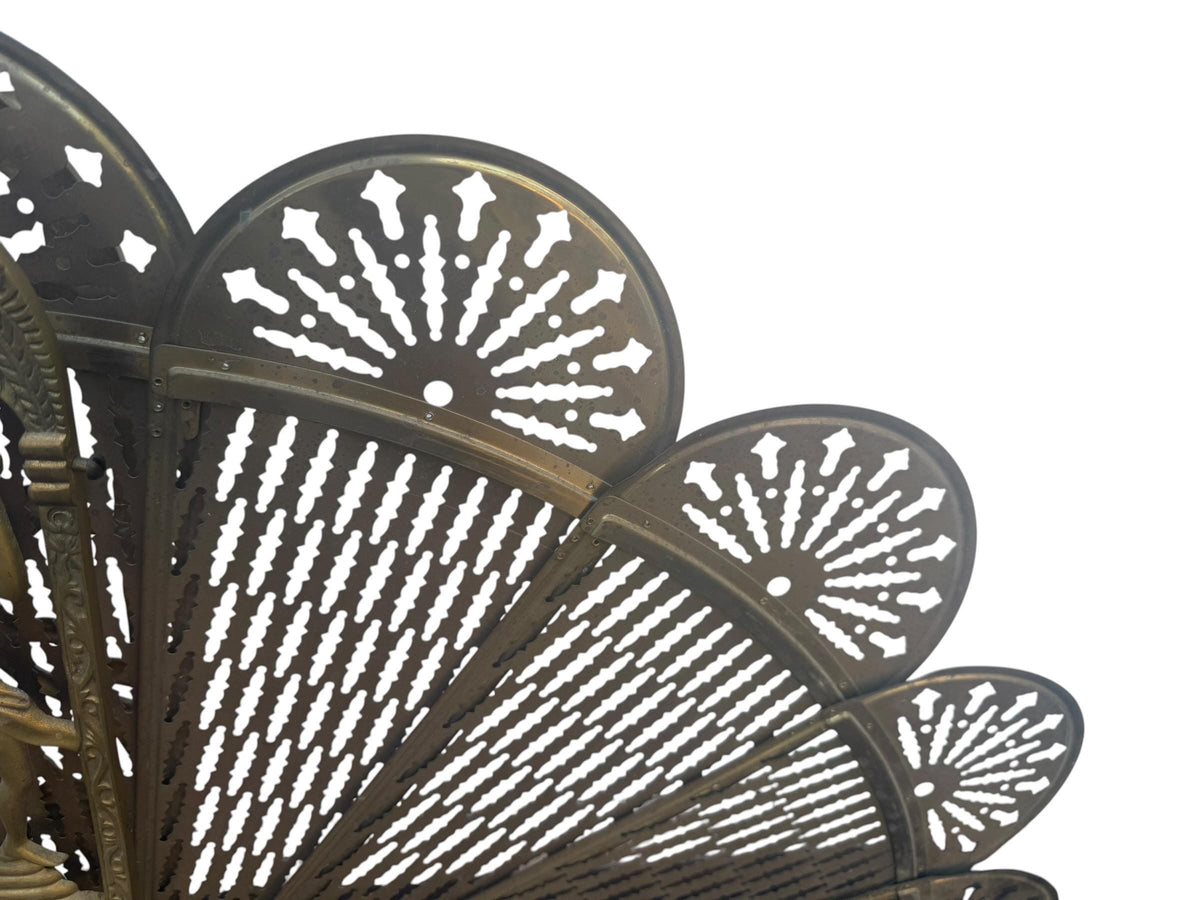 Antique Victorian Brass Peacock Fan Fireplace Screen, 19th Century, perfect pauwen fan scherm