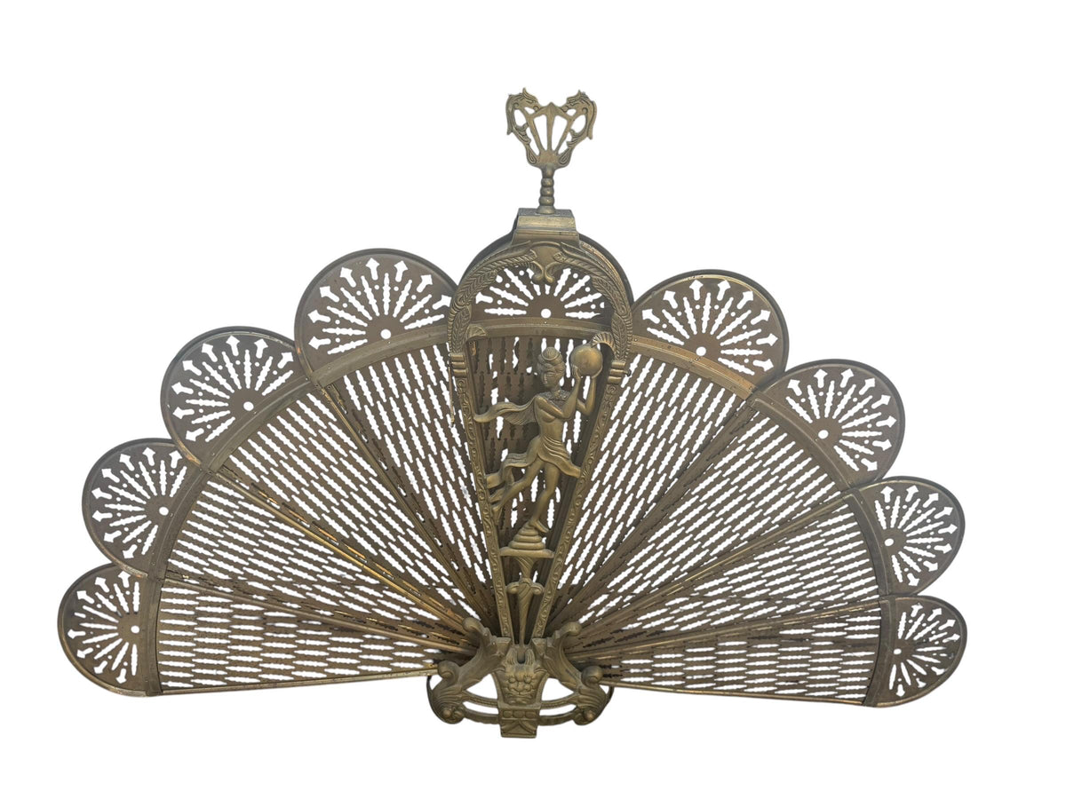 Antique Victorian Brass Peacock Fan Fireplace Screen, 19th Century, perfect pauwen fan scherm