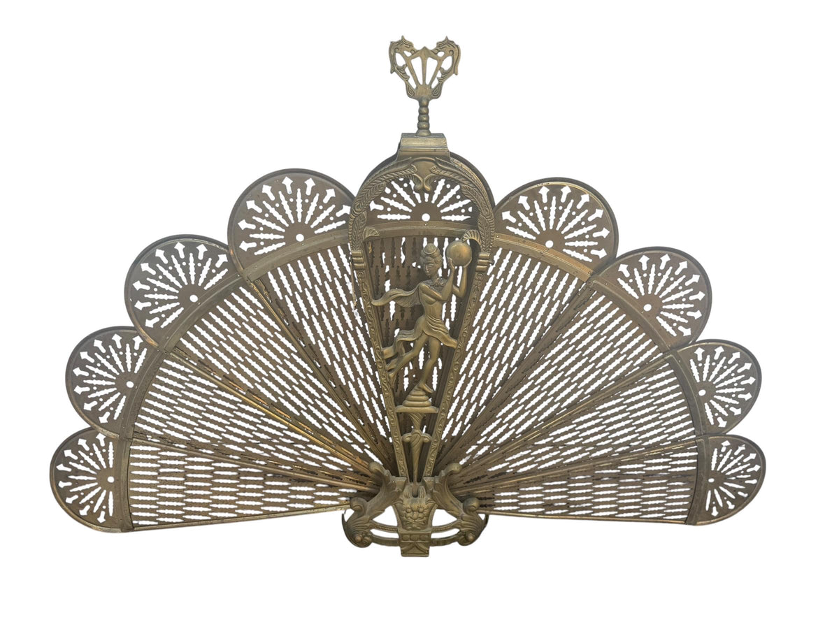 Antique Victorian Brass Peacock Fan Fireplace Screen, 19th Century, perfect pauwen fan scherm