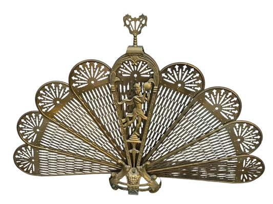 Antique Victorian Brass Peacock Fan Fireplace Screen, 19th Century, perfect pauwen fan scherm
