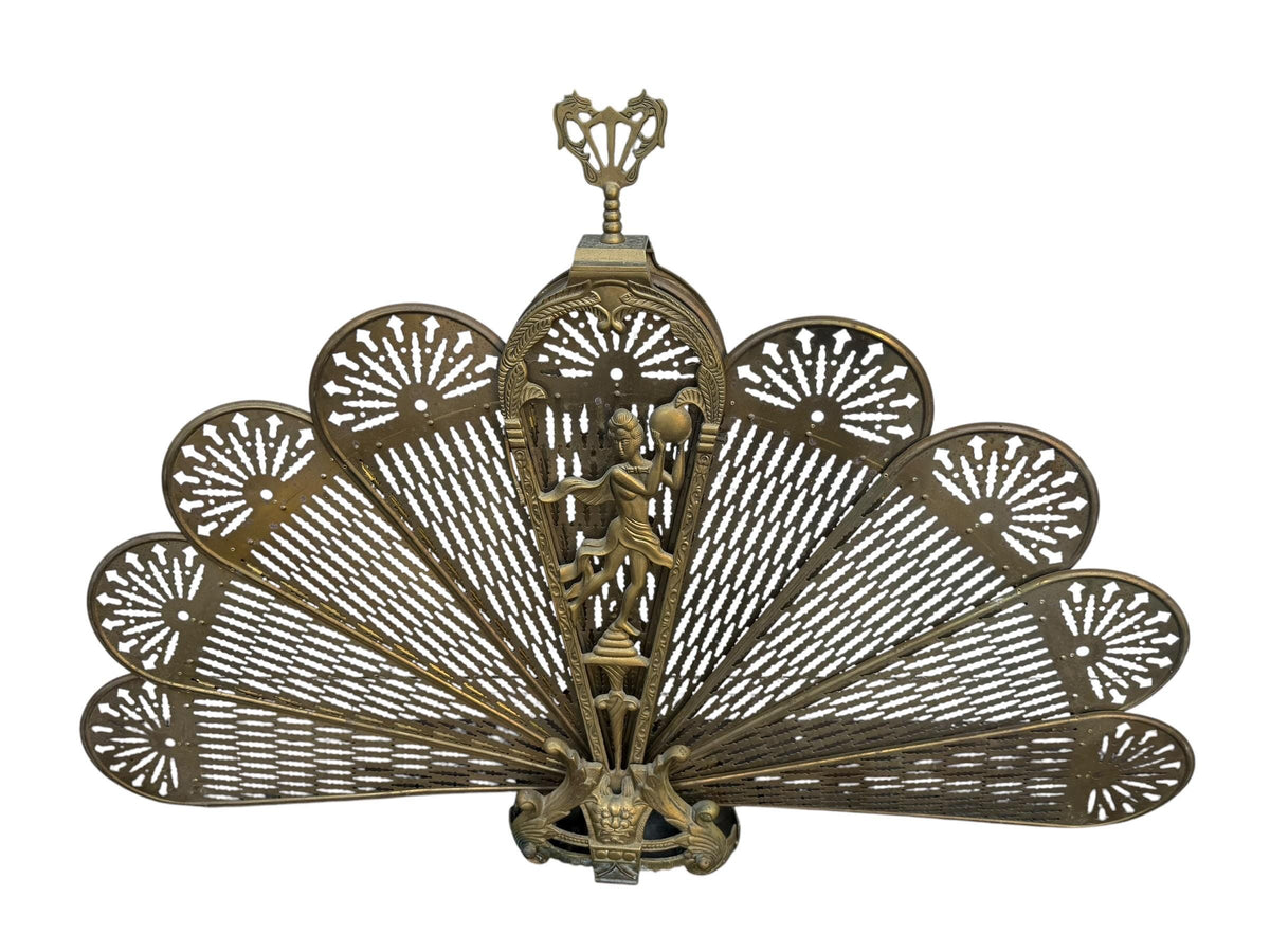 Antique Victorian Brass Peacock Fan Fireplace Screen, 19th Century, perfect pauwen fan scherm
