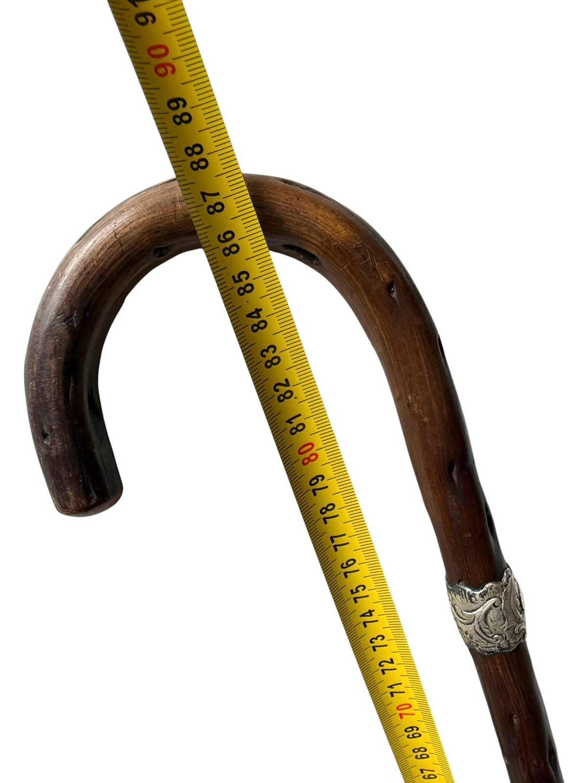 antique walking cane stick with  silver, european collection, gentlemen's flannel stick