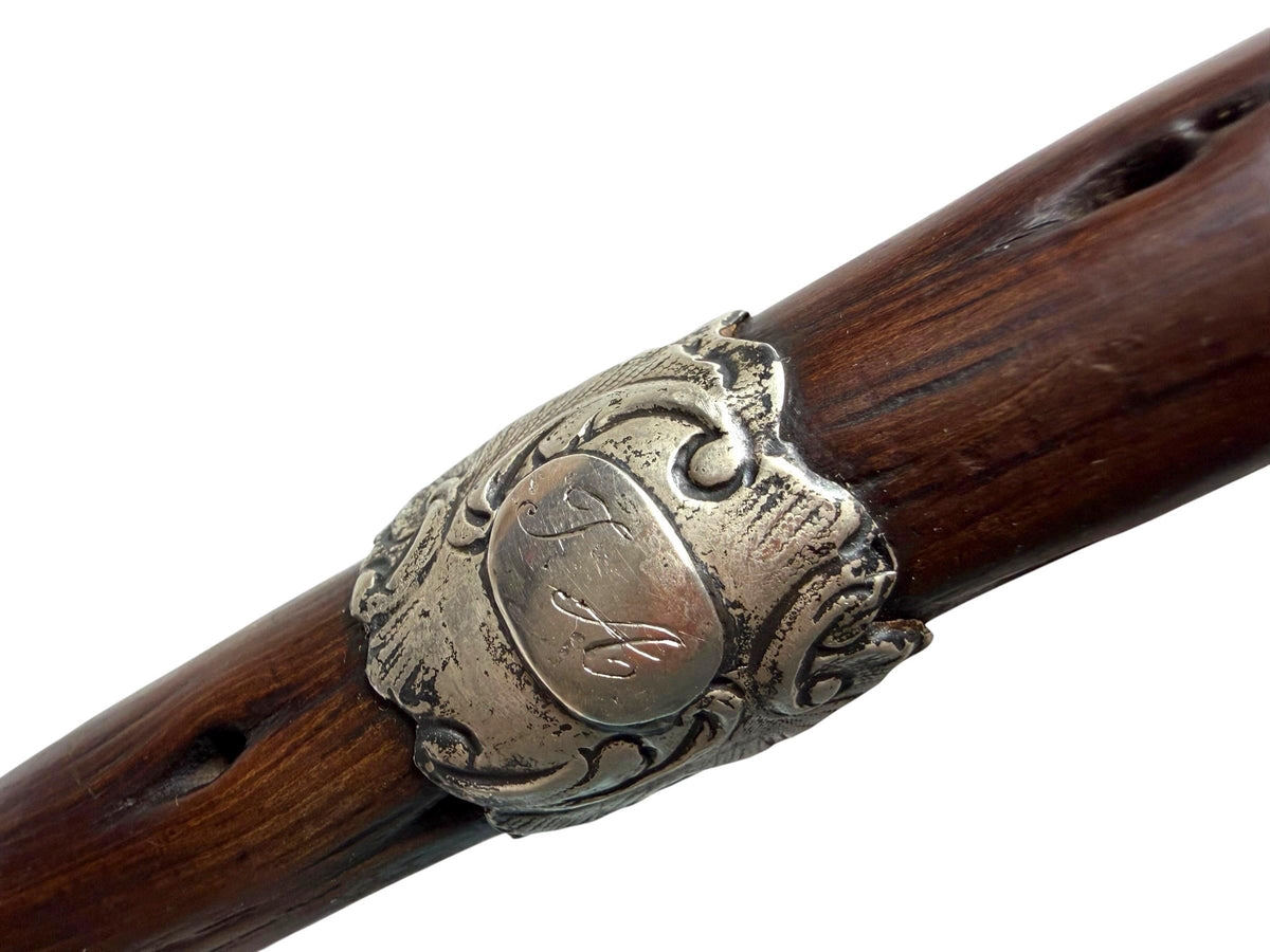 antique walking cane stick with  silver, european collection, gentlemen's flannel stick