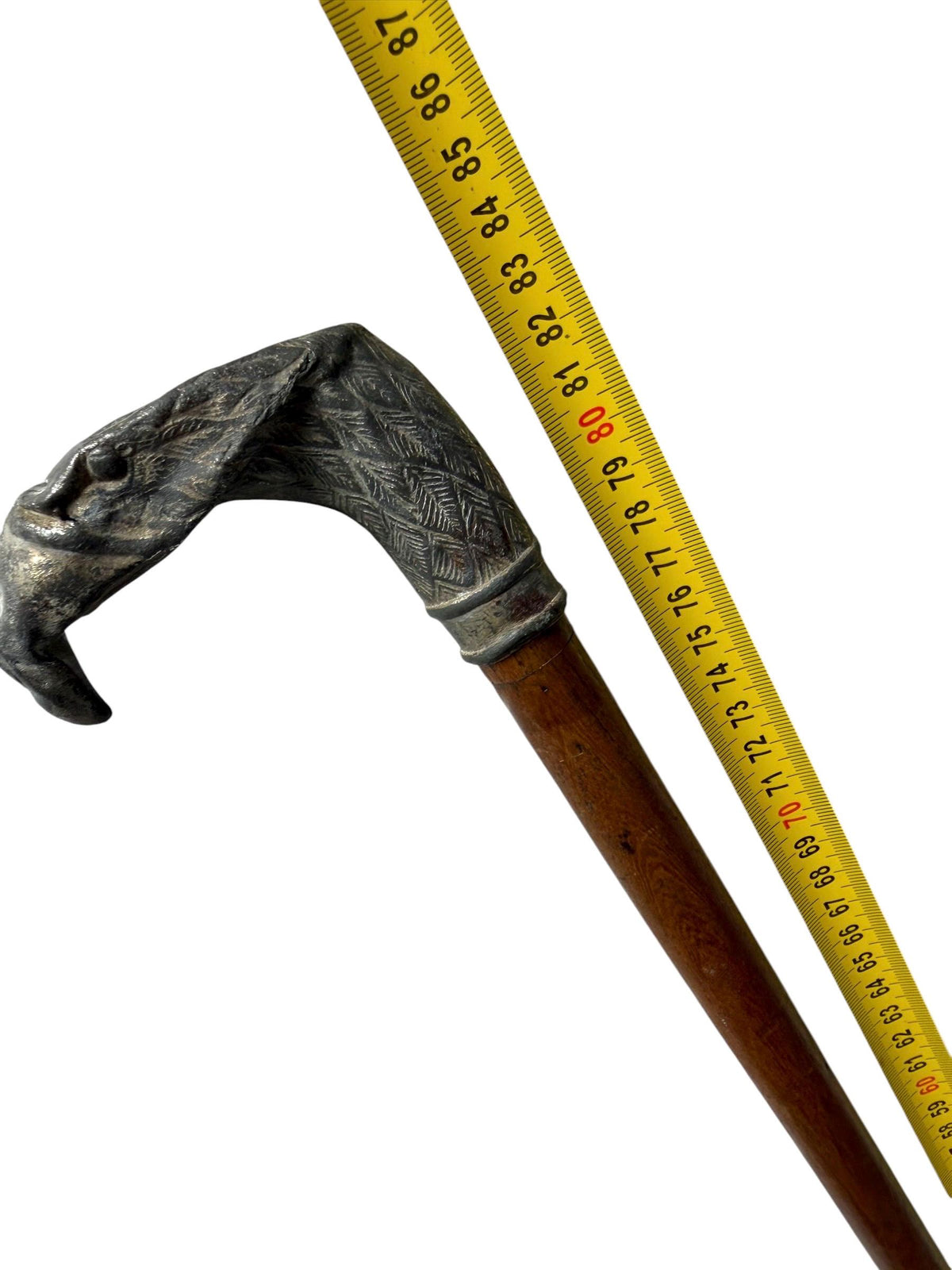 antique walking cane stick with  silvered eagle, european collection, gentlemen's flannel stick
