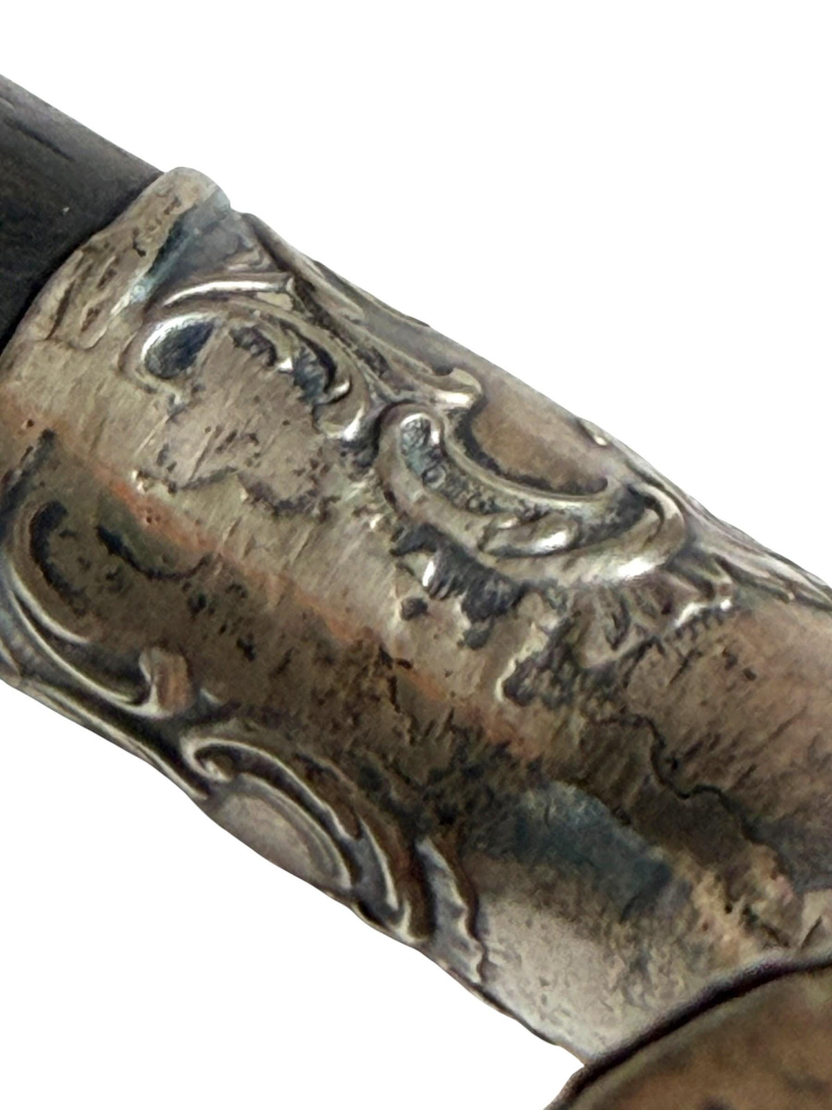 antique walking cane stick with  silver, marked, european collection, gentlemen's flannel stick