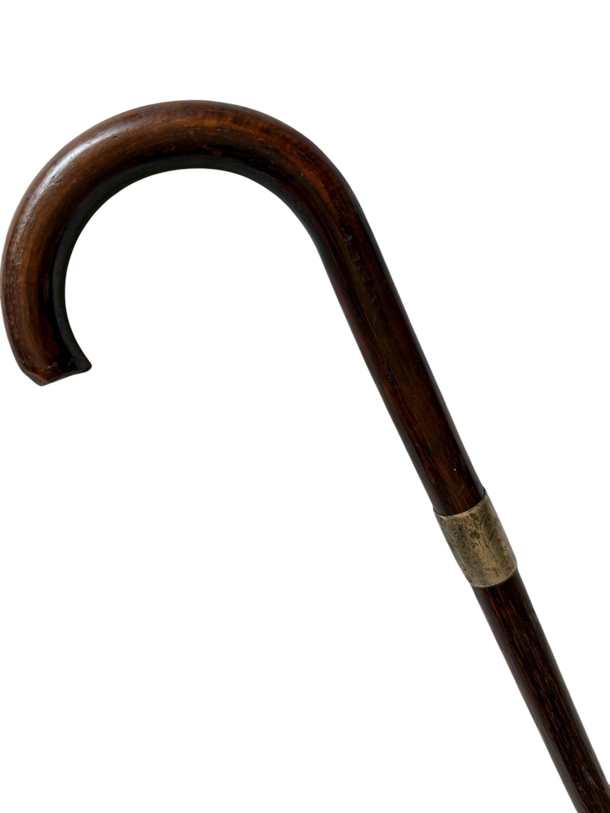 antique walking cane stick with  silver, marked, european collection, gentlemen's flannel stick