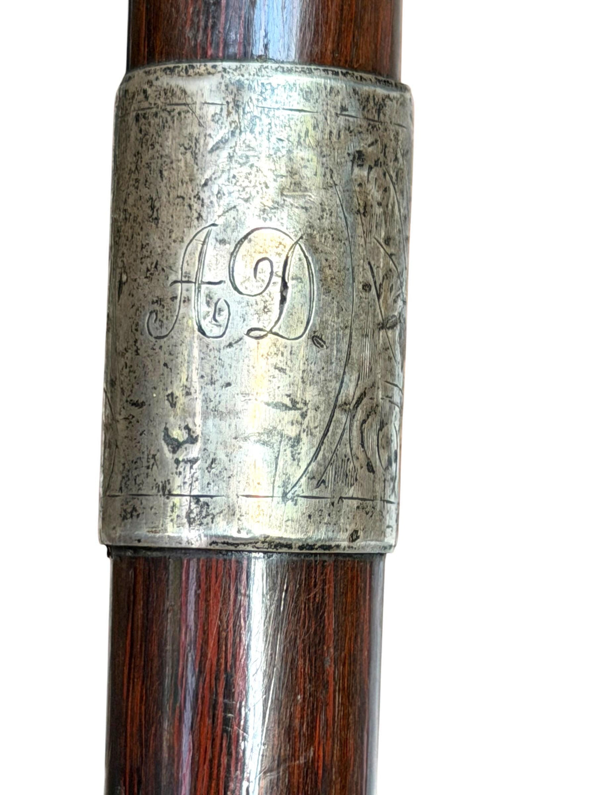antique walking cane stick with  silver, marked, european collection, gentlemen's flannel stick