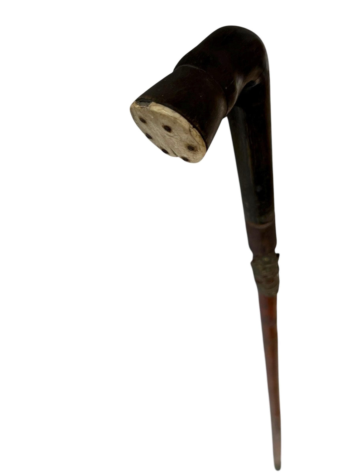 antique walking cane stick with cow , France, french european collection, gentlemen's flannel stick. Wandelstok