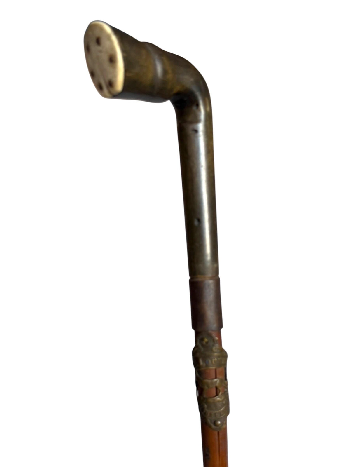 antique walking cane stick with cow , France, french european collection, gentlemen's flannel stick. Wandelstok