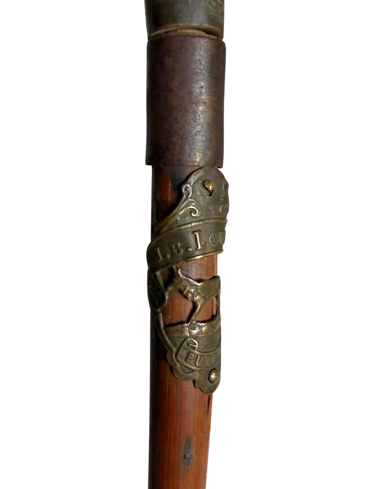 antique walking cane stick with cow , France, french european collection, gentlemen's flannel stick. Wandelstok