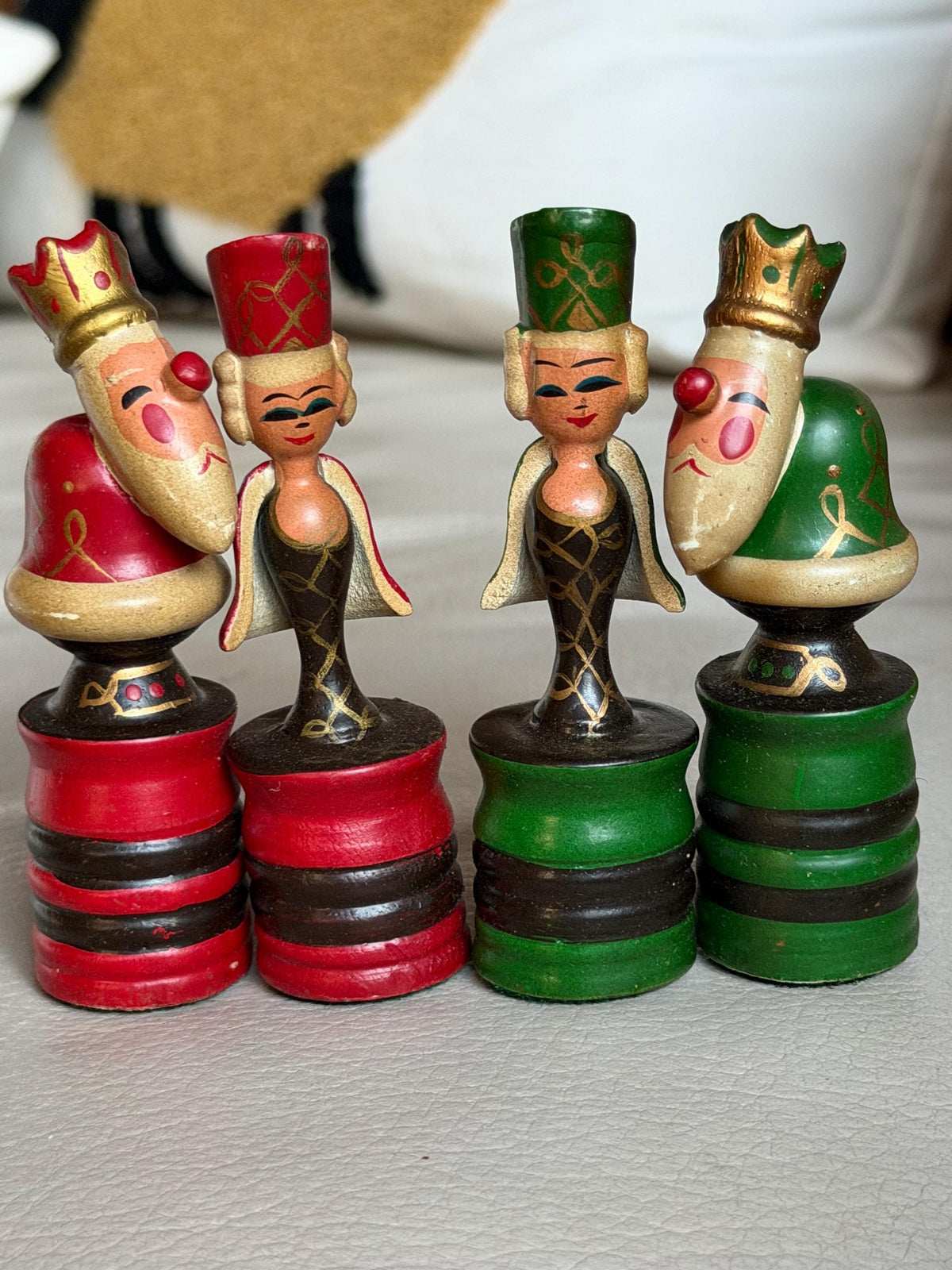 1960s Erzgebirge German Wooden Chess Set Hand Painted Folk Art Chess Checkers Complete Set also dammen and letterbak :) Nutcracker