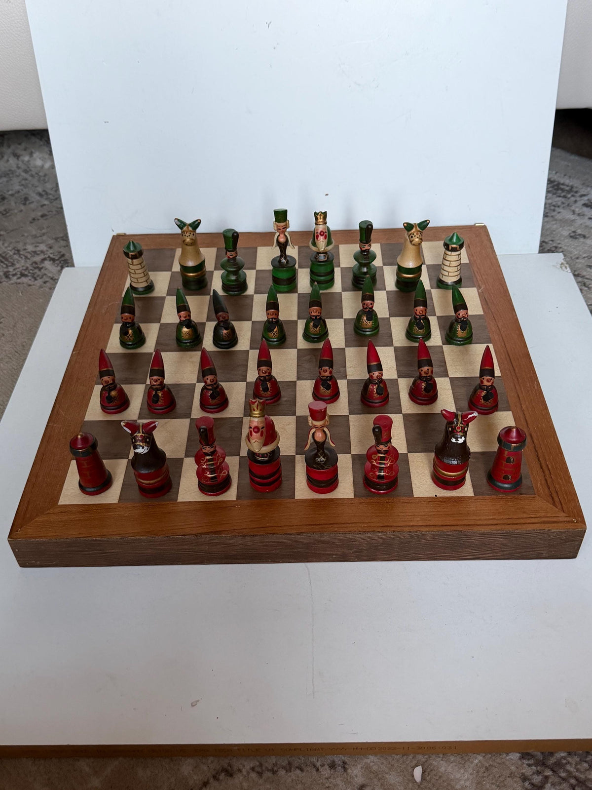 1960s Erzgebirge German Wooden Chess Set Hand Painted Folk Art Chess Checkers Complete Set also dammen and letterbak :) Nutcracker