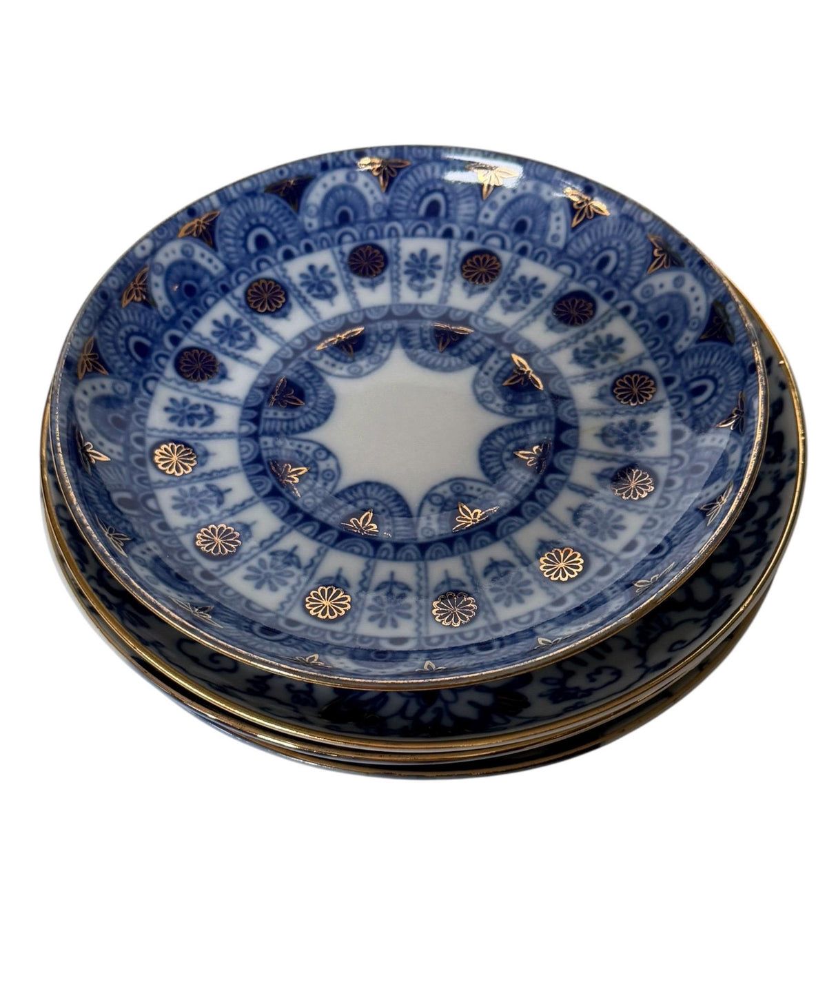 A set of 5 Lomonosov Saucer Cobalt Blue White Flowers 22K Gold porcelain,  tableware