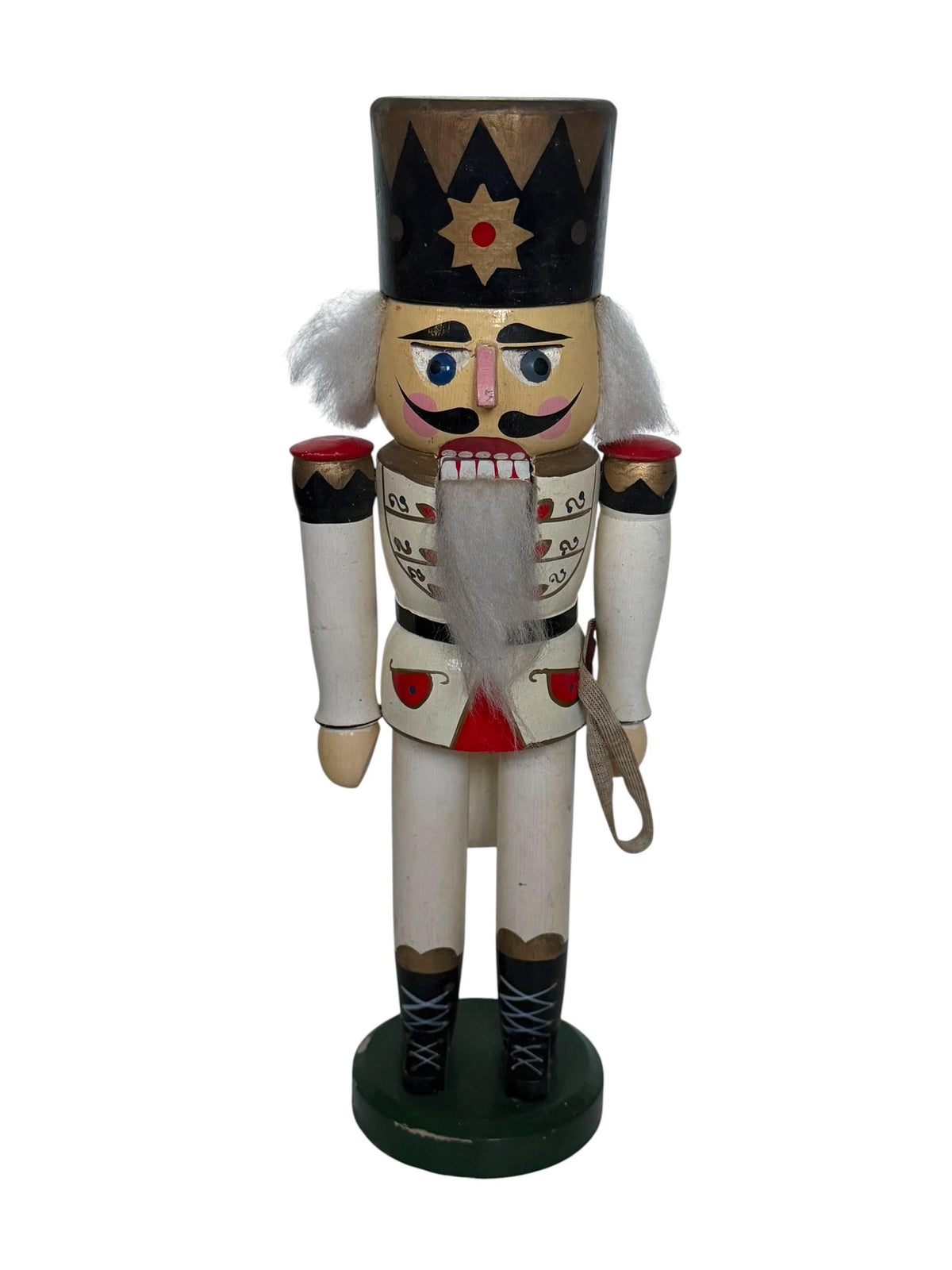 Antique Erzgebirge Wood Nutcracker, Hand-Painted Christmas Decor (34cm, 1920s)